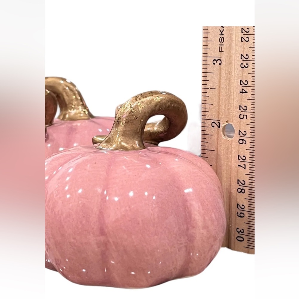 Nicole Miller Blush Pink Glazed Ceramic Pumpkins with Gold Stalks Set of 4 - Picture 7 of 14